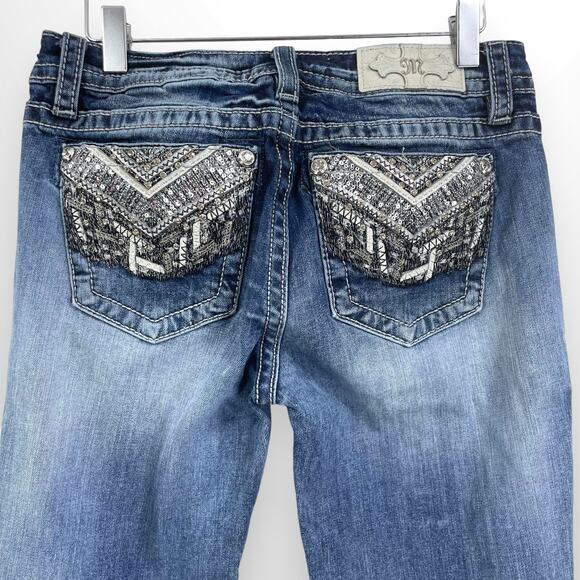 00s MISS ME Vintage Blue Signature Boot Bling Pocket Jeans - Picture 2 of 9